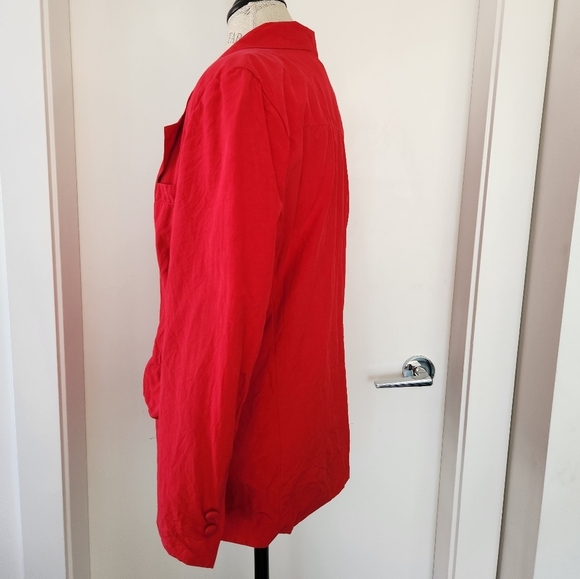 80s Red Silk Blazer Jacket - Picture 2 of 12